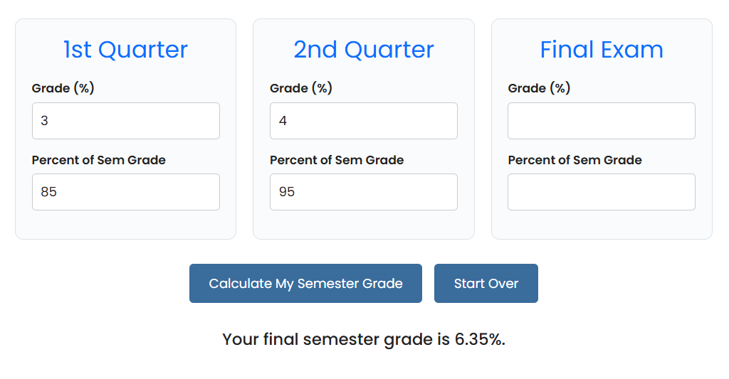 Semester Grade Calculator Without Final